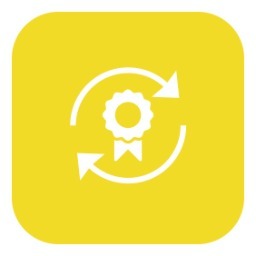 a yellow recal icon with a recal symbol