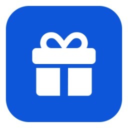 a blue square with a gift box on it