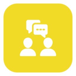 a yellow square icon with a group of people