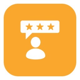 a yellow square icon with a star and a speech bubble