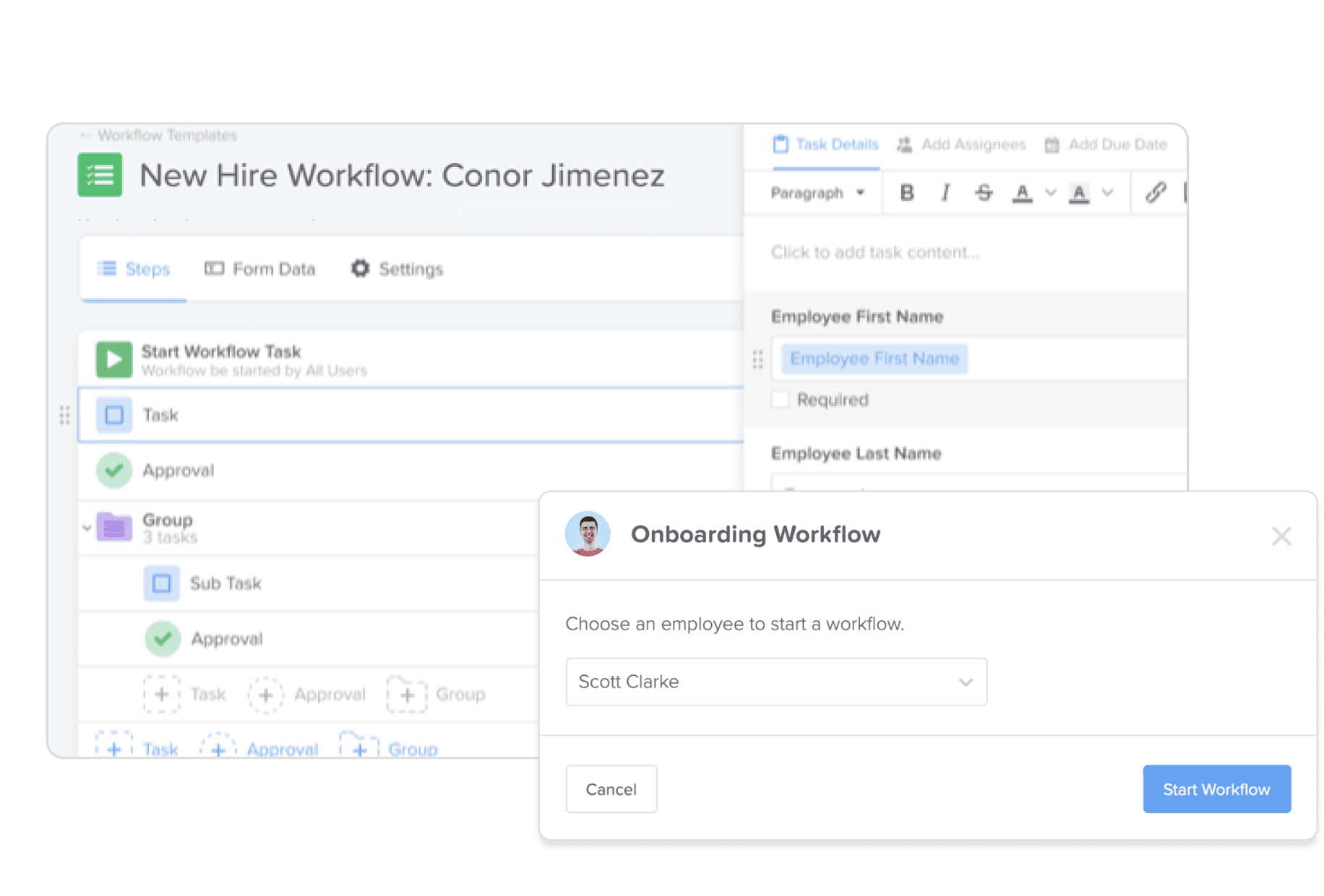 two screens showing the new workflows and the new workflow
