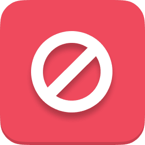 a red square icon with a white circle and a no symbol