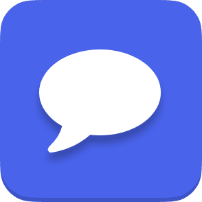 a blue icon with a white speech bubble