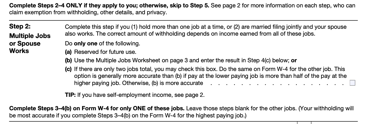 2023 W-4 form Step 2: Multiple Jobs or Spouse Works