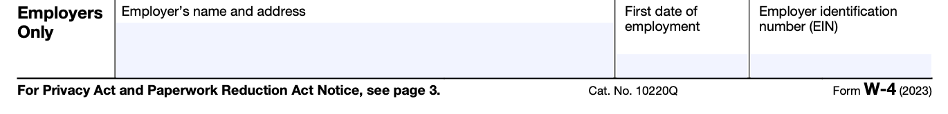 2023 W-4 form Step 6: Employer Information