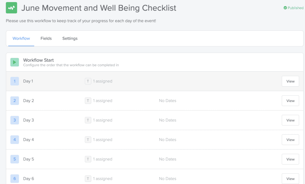 screenshot of a well-being checklist