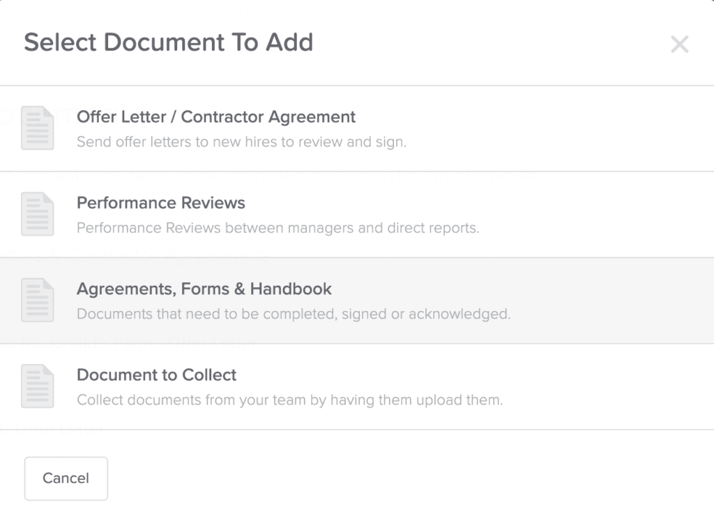 a screenshot of a document management platform