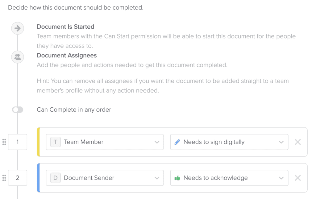 a screenshot of a customized employee documents workflow