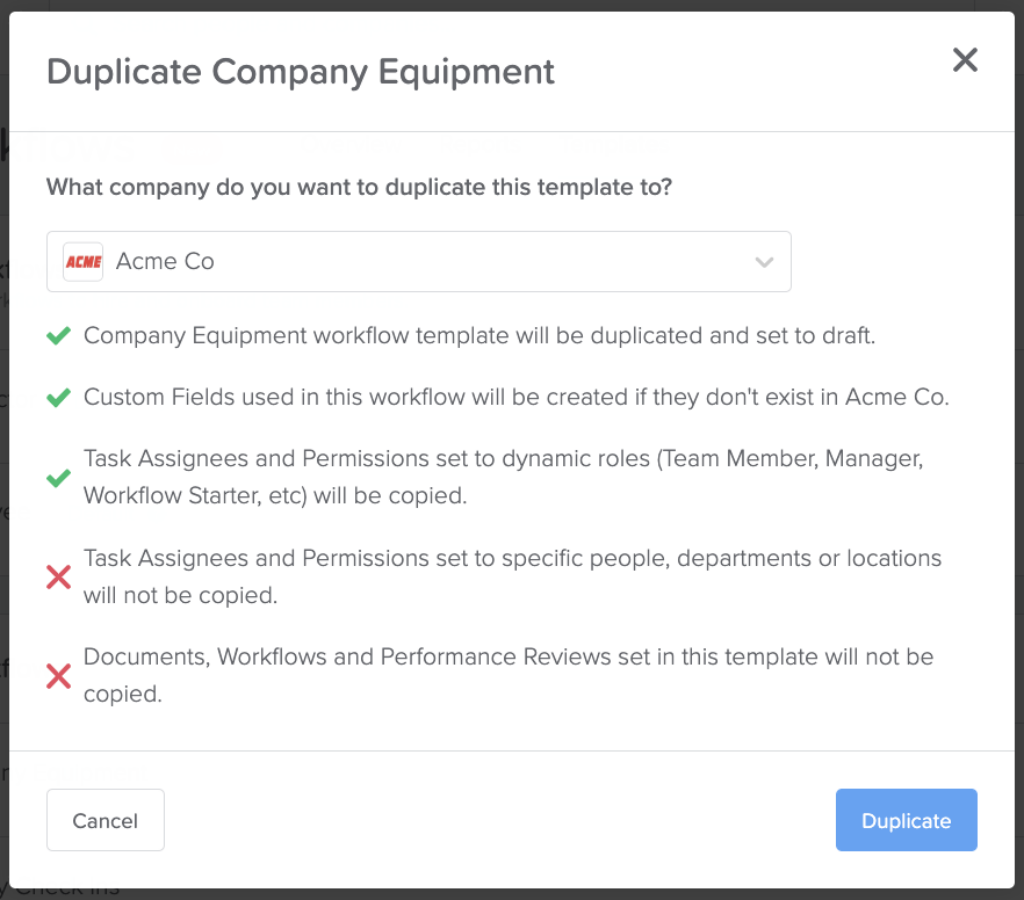 copying workflows across companies