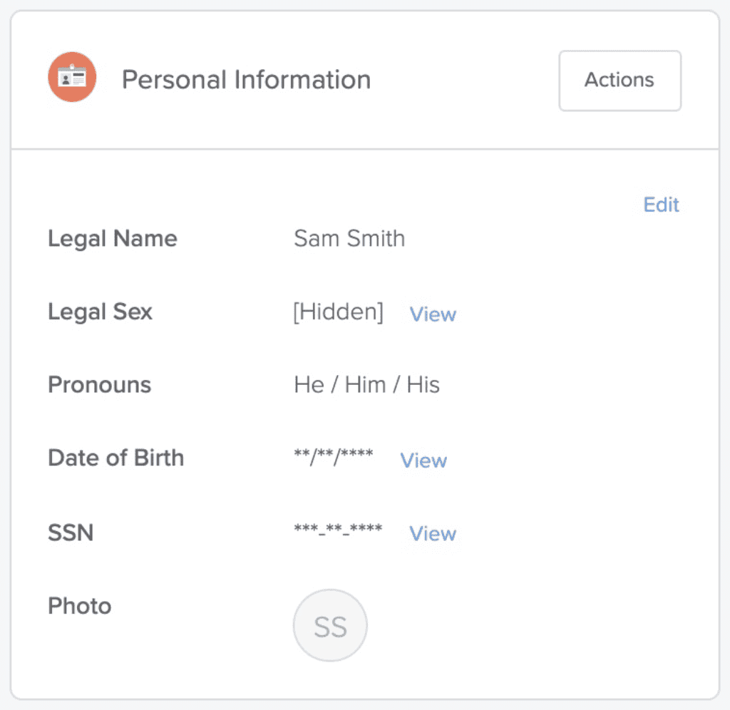 a screen shot of employee personal information in GoCo