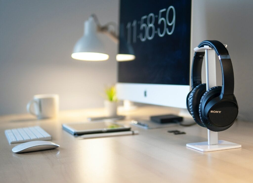 a pair of headphones on a desk