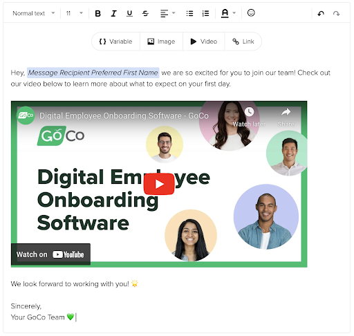 onboarding email w embedded welcome vid