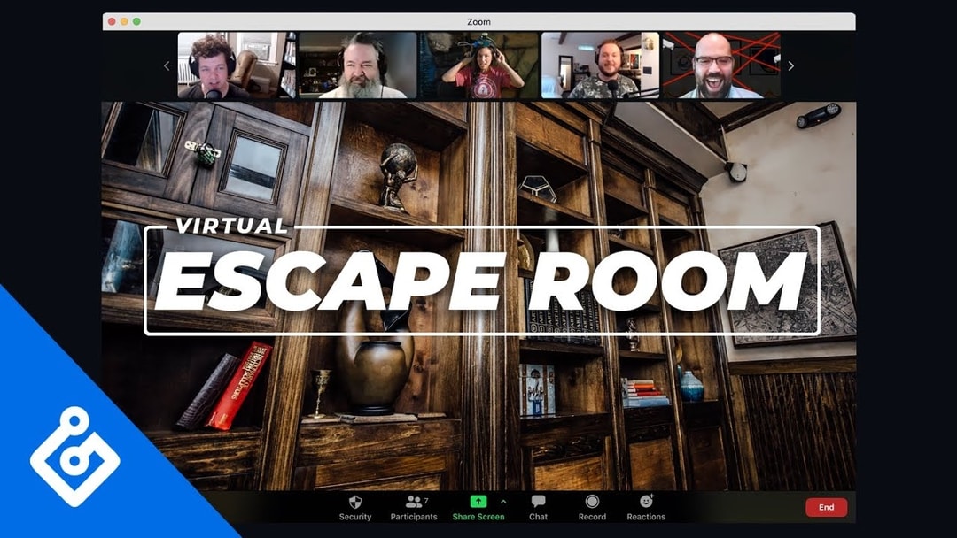 a screenshot of a remote team during a virtual escape room event