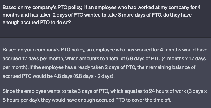 chatgpt answers questions about pto policy