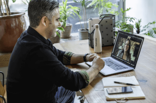 two people on a virtual job interview call