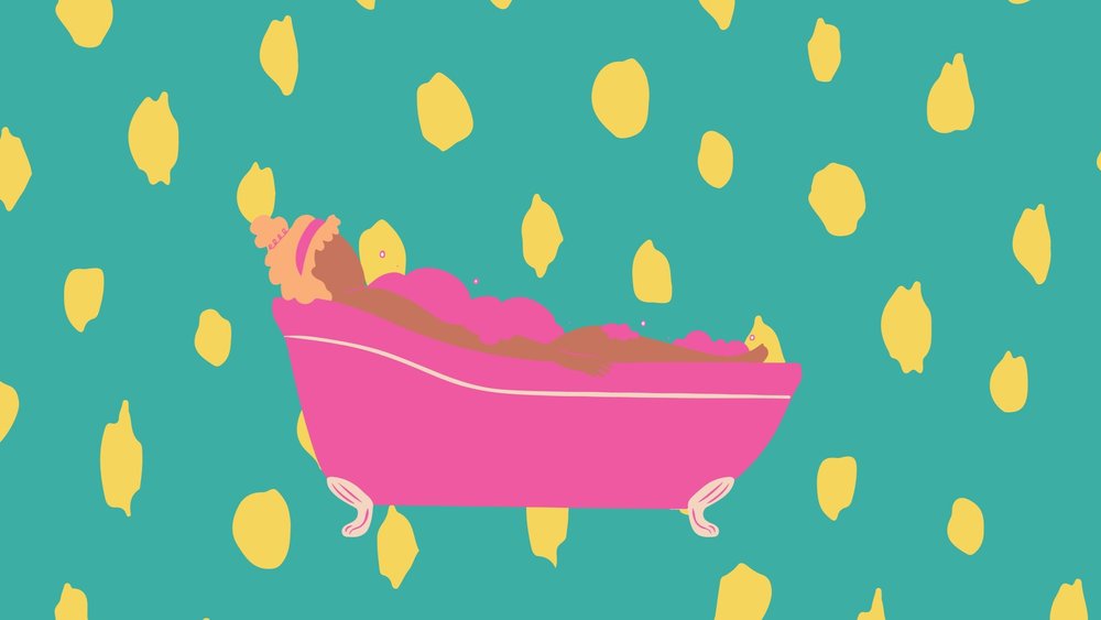 an illustration of a person taking a relaxing bath as an act of self care