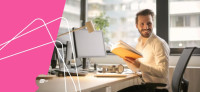 a new hire reviewing his company's employee handbook