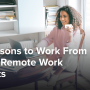 Cheerful woman working on her laptop from home.