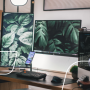 A home office setup with dual monitors and zoom call lighting